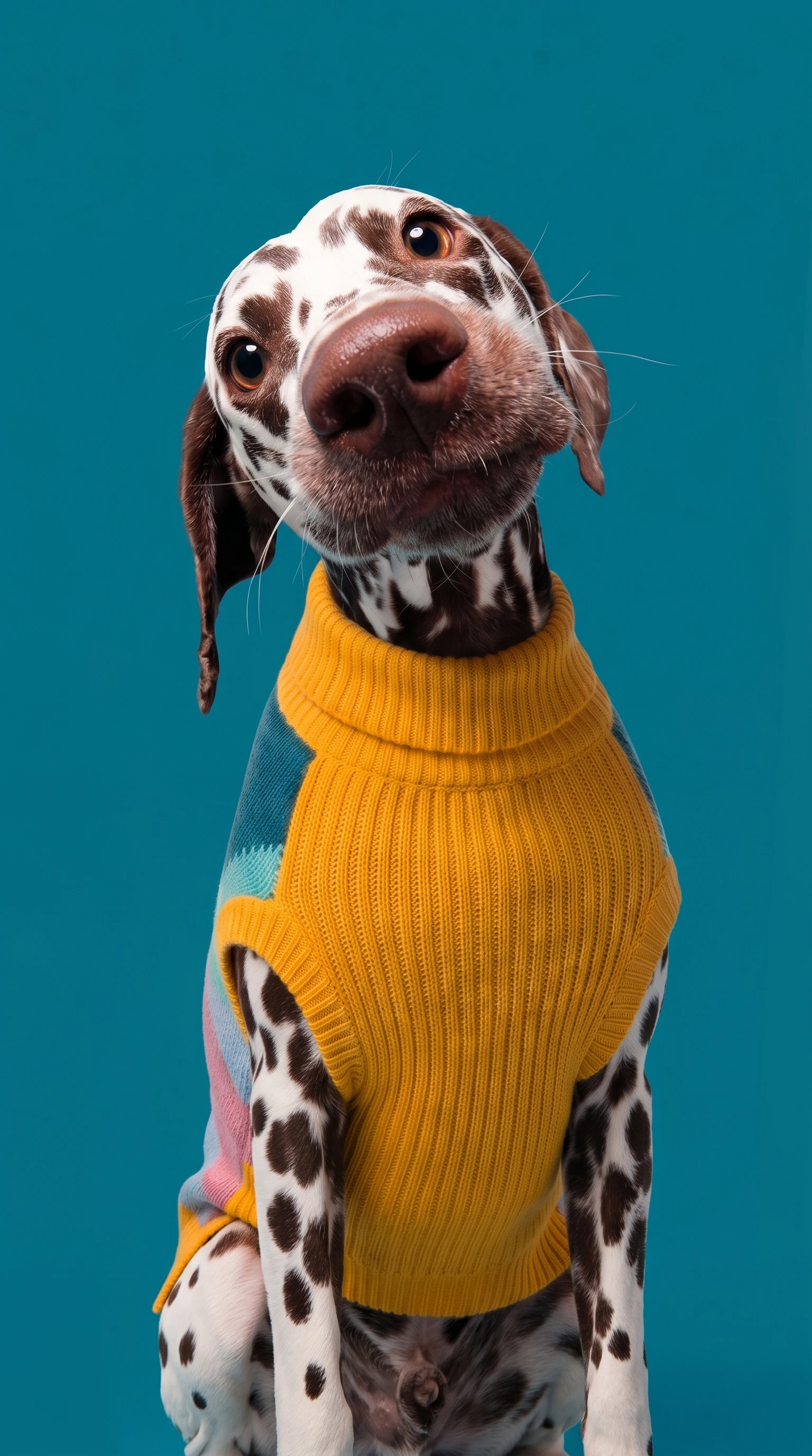 Dálmata con suéter Japi Japi de cuello alto en amarillo