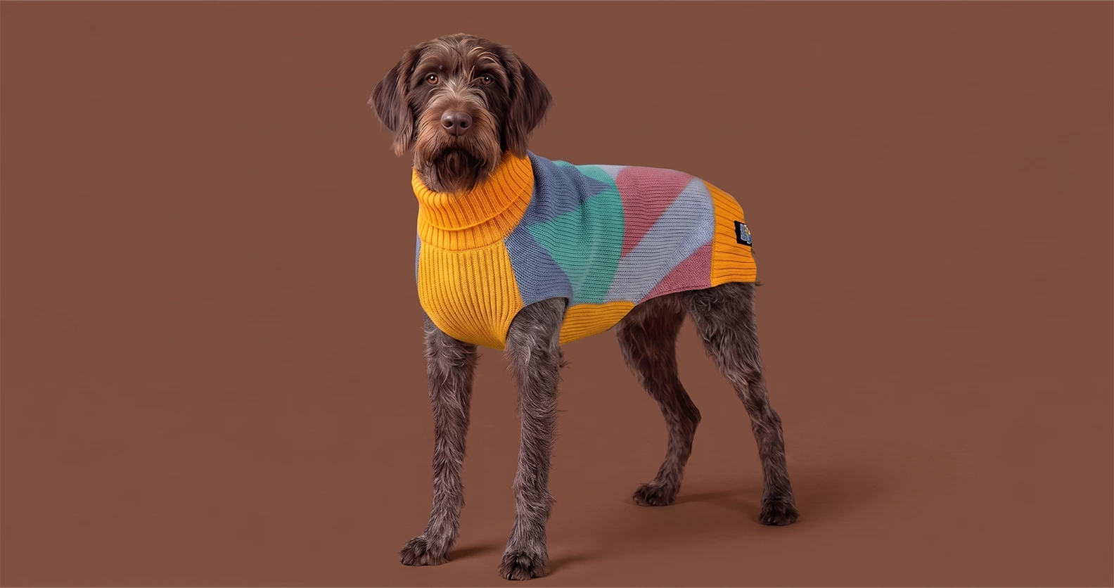 Griffon con suéter Japi Japi geométrico en amarillo, verde y rosa